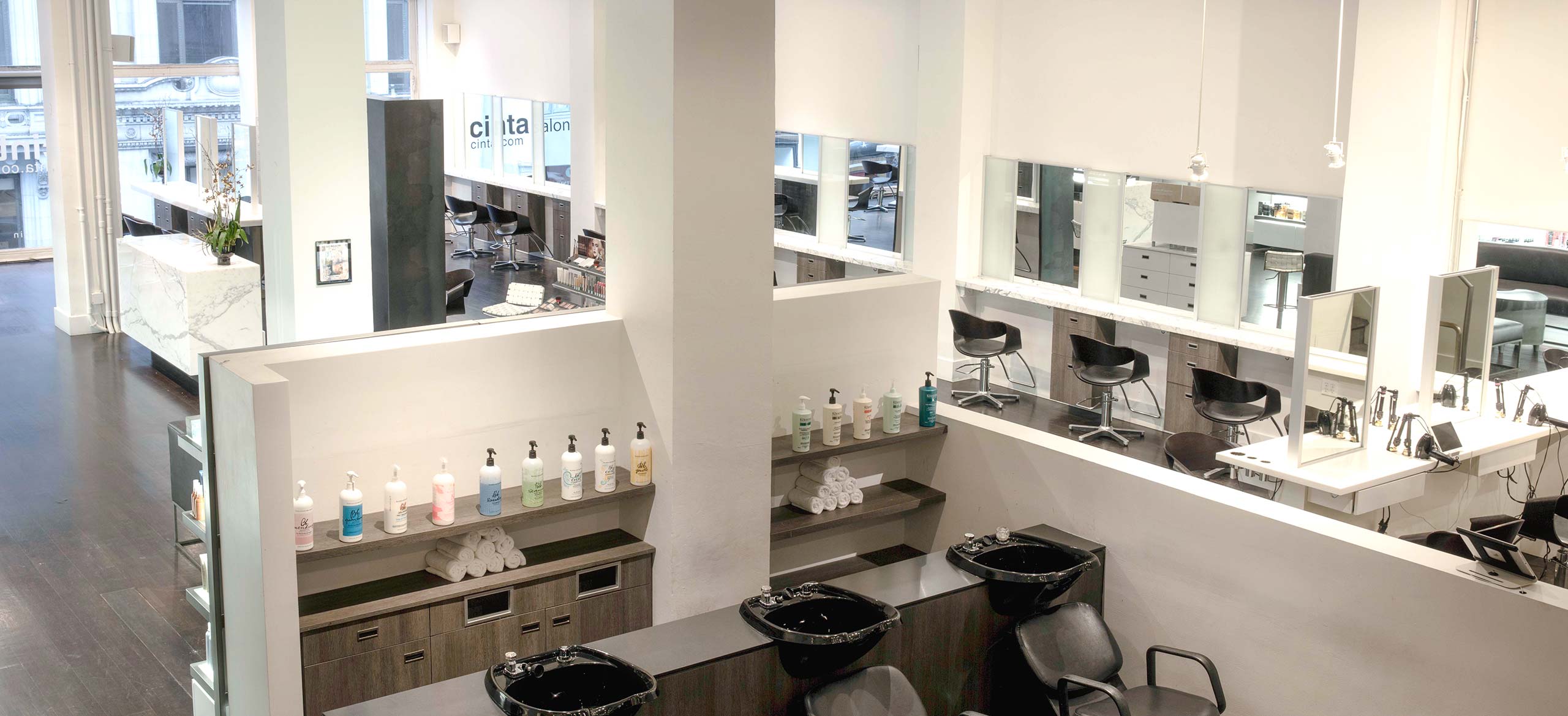 Cinta Salon - Shampoo Stations and the Salon - high view